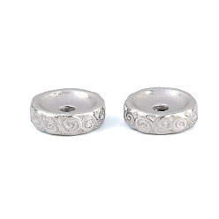 Couleur Acier Inoxydable 304 perles d'espacement texturées en acier inoxydable à motif nuage, plat rond, couleur inox, 9.5x3mm, Trou: 1.8mm
