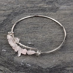 Розовый Кварц Посеребренной латуни браслеты, с натуральным розовым кварцем, 64 мм