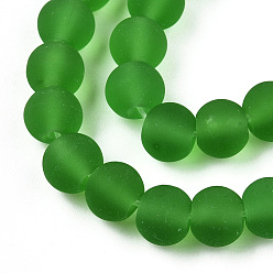Green Transparent Glass Beads Strands, Frosted, Round, Green, 6~6.5mm, Hole: 1.4mm, about 67~70pcs/strand, 14.76 inch~15.16 inch(37.5~38.5cm)