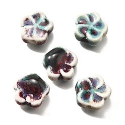 Aguamarina mediana Cuentas de porcelana hechas a mano, flor, aguamarina mediana, 14.5x15x6.5 mm, agujero: 2 mm