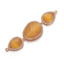 (932FM) Темно-синий аква-матовый с подкладкой Соединители звеньев латуни стеклянные, с микро проложить кубического циркония, слеза, золотые, темно-золотистые, 69~70x18.5x6 мм, отверстие : 1.2 мм