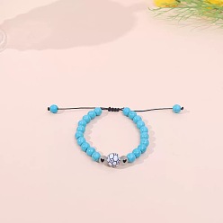 Синтетическая Бирюза Спортивные браслеты из синтетических бирюзовых и пластиковых бусин, плетеные из бусин, Регулируемые браслеты из плетеной нейлоновой нити для женщин и мужчин, сияющий футбол и сердце