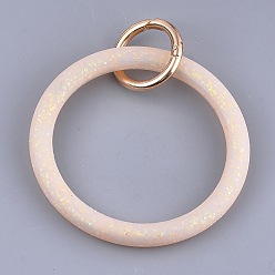 PeachPuff Silicone Bangle Keychains, with Alloy Spring Gate Rings and Glitter Powder, Light Gold, PeachPuff, 116mm