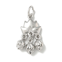 Platin Farbe Messing Anhänger & Charms, Cadmiumfrei und Nickel frei und Bleifrei, mit Ringe springen, Blume, Platin Farbe, 22x13x5 mm, Bohrung: 4 mm