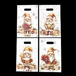 Santa Claus 50шт. 4 варианты рождественских подарочных пакетов из пластика с принтом и ручками с вырезанными отверстиями, прямоугольные пакеты для хранения, белые, Дед Мороз, 25x16x0.01 см
