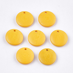 Золотистый Расписные деревянные подвески, плоско-круглые, золотые, 15x4 мм, отверстие : 1.8 мм