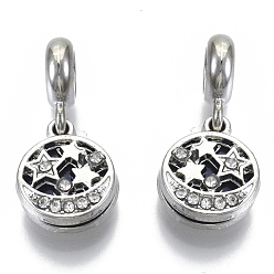 Prussian Blue Alloy European Dangle Charms, with Crystal Rhinestone and  Enamel, Large Hole Pendants, FLat Round, Platinum, Prussian Blue, 24mm, Hole: 5mm, Flat Round: 14x12x2mm.