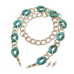 Light Sea Green Eyeglasses Chains, Neck Strap for Eyeglasses, with Acrylic & Aluminium Curb Chains, 304 Stainless Steel Lobster Claw Clasps and Rubber Loop Ends, Light Sea Green, 32.48 inch(82.5cm)