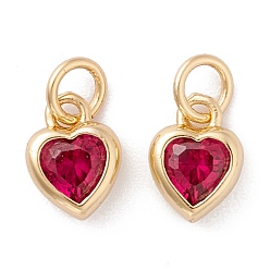 Малиновый Кулоны с фианитами, инкрустированные латуни, с целью перехода в кольце, долговечный, сердце, реальный 18 k позолоченный, малиновый, 9.5x7x3 мм, отверстие : 3.6 мм
