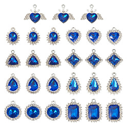 Синий 27шт 9 стили подвески из сплава стекла, подвеска из кристаллов и страз, платина, разнообразные, синие, 18.5~23x14~22.5x5~7 мм, отверстие : 1.8~2.5 мм, 3 шт / стиль