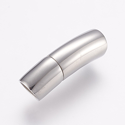 Stainless Steel Color Tarnish Resistant 304 Stainless Steel Magnetic Clasps with Glue-in Ends, Smooth Surface, Tube, Stainless Steel Color, 30x9mm, Hole: 7mm