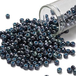 (1208) Opaque Blue Marbled Тохо 6/0 круглые бусины, японский бисер, (1208) непрозрачный синий мрамор, 4 мм, отверстие : 1.5 мм, Около 840 шт / 50 г