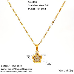 Flor 304 Collares colgantes de diamantes de imitación de cristal de acero inoxidable para mujeres, real 18 k chapado en oro, flor, 17.72 pulgada (45 cm), colgante: 1x0.8cm
