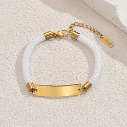 Белый Ионное покрытие (IP) 304 браслеты из нержавеющей стали для женщин, нейлона шнур браслеты, золотые, белые, внутренний диаметр: 6-3/4 дюйм (17 см)