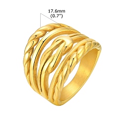 Настоящее золото 18K Многослойные кольца на палец из нержавеющей стали, широкое кольцо для женщин, реальный 18 k позолоченный, размер США 9 (18.9 мм)