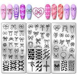 Bowknot Шаблоны для нейл-арта своими руками из нержавеющей стали, шаблонный инструмент, прямоугольные, бантом, 12x6 см, 3 шт / комплект