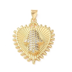 Chapado en Oro Real 18K Latón micro pavimenta claro colgantes de circonio cúbico, corazón con dijes de mano de hamsa, sin plomo y cadmio, chapado en rack, larga duración plateado, real 18 k chapado en oro, 30x25x5 mm, agujero: 4x3 mm