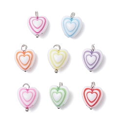 Платина Непрозрачные акриловые подвески, с латунной фурнитурой , сердце прелести, платина, 14x10x6.5 мм, отверстие : 2~2.5 мм