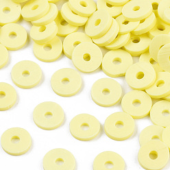 Champagne Yellow Eco-Friendly Handmade Polymer Clay Beads, Disc/Flat Round, Heishi Beads, Champagne Yellow, 6x1mm, Hole: 2mm, about 23500pcs/1000g