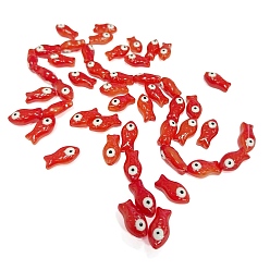 Orange Red Handmade Transparent Glass Beads, Hand Painted Beads, with Enamel, Fish, Orange Red, 21.5x11x8.5~10mm, Hole: 1.2~1.4mm