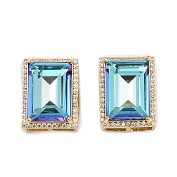 Rectangle Латунные микро проложить кубического циркония многожильных ссылки, с небесно-голубым стеклом, стойки покрытие, без кадмия и без свинца, долговечный, реальный 18 k позолоченный, прямоугольные, 17x13x9 мм, отверстия: 5x2.5 mm и 3.5x3.5 mm и 6.5x3 mm