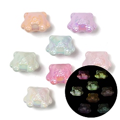 (52) Непрозрачная лаванда Светящиеся и УФ-покрытые непрозрачные акриловые бусины, радужный, медведь с бабочкой, разноцветные, 15x21x16 мм, отверстие : 2.5 мм