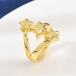 Звезда Латунь манжеты кольца, стойки покрытие, долговечный, без кадмия и без свинца, реальный 18 k позолоченный, звезда, 25 мм, размер США 9 (18.9 мм)
