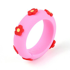 Бледно-Розовый Ручной полимерной глины палец кольца, цветок, розовый жемчуг, 7.5~8 мм, внутренний диаметр: 18.5~20 мм