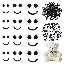 Black 120Pcs 3 Styles Mouth Felt Crafts, with 120 Pairs Eye Felt Cabochons, Black, 10x25x1mm