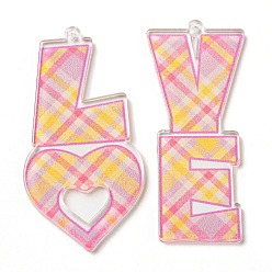 Pink Непрозрачные акриловые подвески, Слово любовь, розовые, 50x21~25.5x2.5 мм, отверстие : 1.6 мм