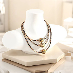 Золотой Круглые деревянные бусины 3 многослойные леопардовые принты из искусственной кожи шнур ожерелья для женщин, золотые, 15.75 дюйм (40 см)