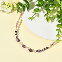 Pourpre Colliers de perles composées de pierres précieuses mélangées et de perles d'eau douce naturelles, or, pourpre, 20.28 pouce (51.5 cm)