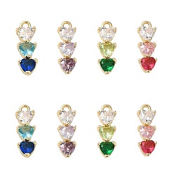 (52) Непрозрачная лаванда 8шт 4 цвета латунные кубические циркониевые подвески, без кадмия, без никеля и без свинца, реальный 14 k позолоченный, 3-сердце, разноцветные, 15.5x5x3 мм, отверстие : 1.4 мм, 2 шт / цвет
