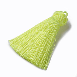 Зелено-Желтый Нейлоновые кистовые подвески, зеленый желтый, 70~72x17~18 мм, отверстие : 3~4 мм