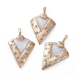 Золотой Гальванические подвески, с фурнитурой из латуни и крашеной синтетической бирюзой, треугольные, золотые, 43~46x31~33x4~6 мм, отверстие : 8x5 мм