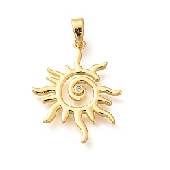 Настоящее золото 18K Латунные подвески, солнечные чары, стойки покрытие, без свинца и без кадмия, реальный 18 k позолоченный, 24x19.5x1.5 мм, отверстие : 4.5x2.5 мм