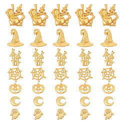 Golden Halloween Theme, Alloy Cabochons, for UV Resin Filler, Epoxy Resin Jewelry Making, Mixed Shapes, Golden, 68x52x11mm, 70pcs/box