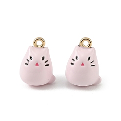Pink Подвески из эмали и сплава, подвески в форме кошки, долговечный, стойки покрытие, золотые, розовые, 14.5x11x9.5 мм, отверстие : 1.4 мм