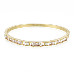Настоящее золото 18K Браслет на петлях из прозрачного циркония, изящный браслет из латуни с кубическим цирконием для женщин, без никеля , реальный 18 k позолоченный, внутренний диаметр: 2-1/4 дюйм (5.8 см)