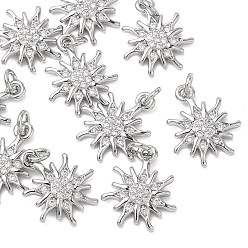 Platinum SHEGRACE Brass Clear Cubic Zirconia Pendants, Sun Charms, Cadmium Free & Lead Free & Nickel Free, Platinum, 14x12x2mm, Hole: 2.5mm