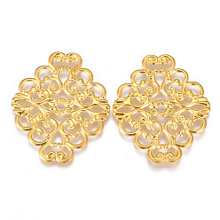 Золотой Железные филигранные столярные ссылки, гравированные металлические украшения, ромб, золотые, 37x30x0.5 мм