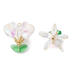 Прозрачный Стеклянные подвески, цветочный шарм, с 304 петлями из нержавеющей стали и бусинами, граненые, прозрачные, 24x24x21.5 мм, отверстие : 3x2 мм