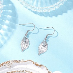 Платина 304 из нержавеющей стали болтаться серьги, лист, платина, 35x10.5 мм