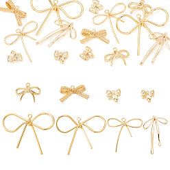 Золотой 14 шт 7 стили латунные подвески, реальный 18 k позолоченный, бантом, золотые, 10~33x10.5~41x2.5~5.5 мм, отверстие : 1~3 мм, 2 шт / стиль