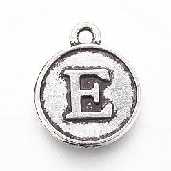 Letter E Подвески из сплава в тибетском стиле, плоские круглые с буквы, античное серебро, letter.x, 15x12.5x2 мм, отверстие : 1.5 мм