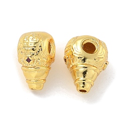 Золотой Латунный микропаве темно-розовый кубический цирконий 3 бусины-гуру, T-просверленные бусы, долговечный, конус, золотые, 11x8.5x6 мм, отверстия : 1.2 mm и 2 мм
