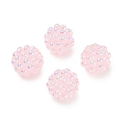 Lavender Opaque Acrylic Beads, Berry Besds, Round, with ABS Simulated Pearl, AB Color Plated, Lavender, 20x19~19.5mm, Hole: 3mm