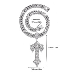 Letter I Ожерелья из кубинской цепи с подвеской в виде буквы из сплава, полностью украшенные кристаллами и стразами, для мужчин, Буква "i", 19.69 дюйм (50 см), Кулон : 80x24 мм