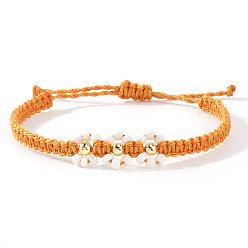 Оранжевый Стеклянные бусины плетеные бусины beacelets, регулируемые женские браслеты из вощеного шнура, маргаритка, оранжевые, внутренний диаметр: 11 дюйм (28 см)