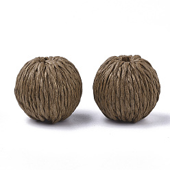 Camel Handmade Paper Woven Beads, with Wood Inside, Imitation Raffia, Round, Camel, 30~32x30~31mm